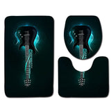 Zeegle Gitar Printed Bathroom Carpet 3Pieces Toilet Mats Set Anti-slip Bath Rug Toilet Lid Covers Absorbent Shower Mat Foot Pads
