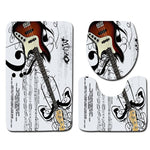 Zeegle Gitar Printed Bathroom Carpet 3Pieces Toilet Mats Set Anti-slip Bath Rug Toilet Lid Covers Absorbent Shower Mat Foot Pads