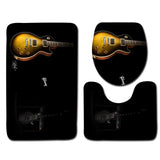 Zeegle Gitar Printed Bathroom Carpet 3Pieces Toilet Mats Set Anti-slip Bath Rug Toilet Lid Covers Absorbent Shower Mat Foot Pads